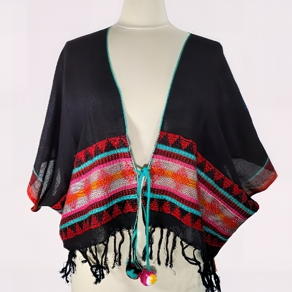 Noonday Collection Black and Red Poncho - Picture 1 of 15